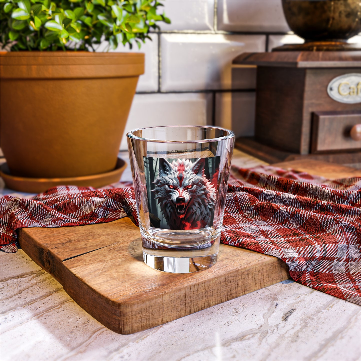 Tribal Wolf with Shot Glass, 1.5oz