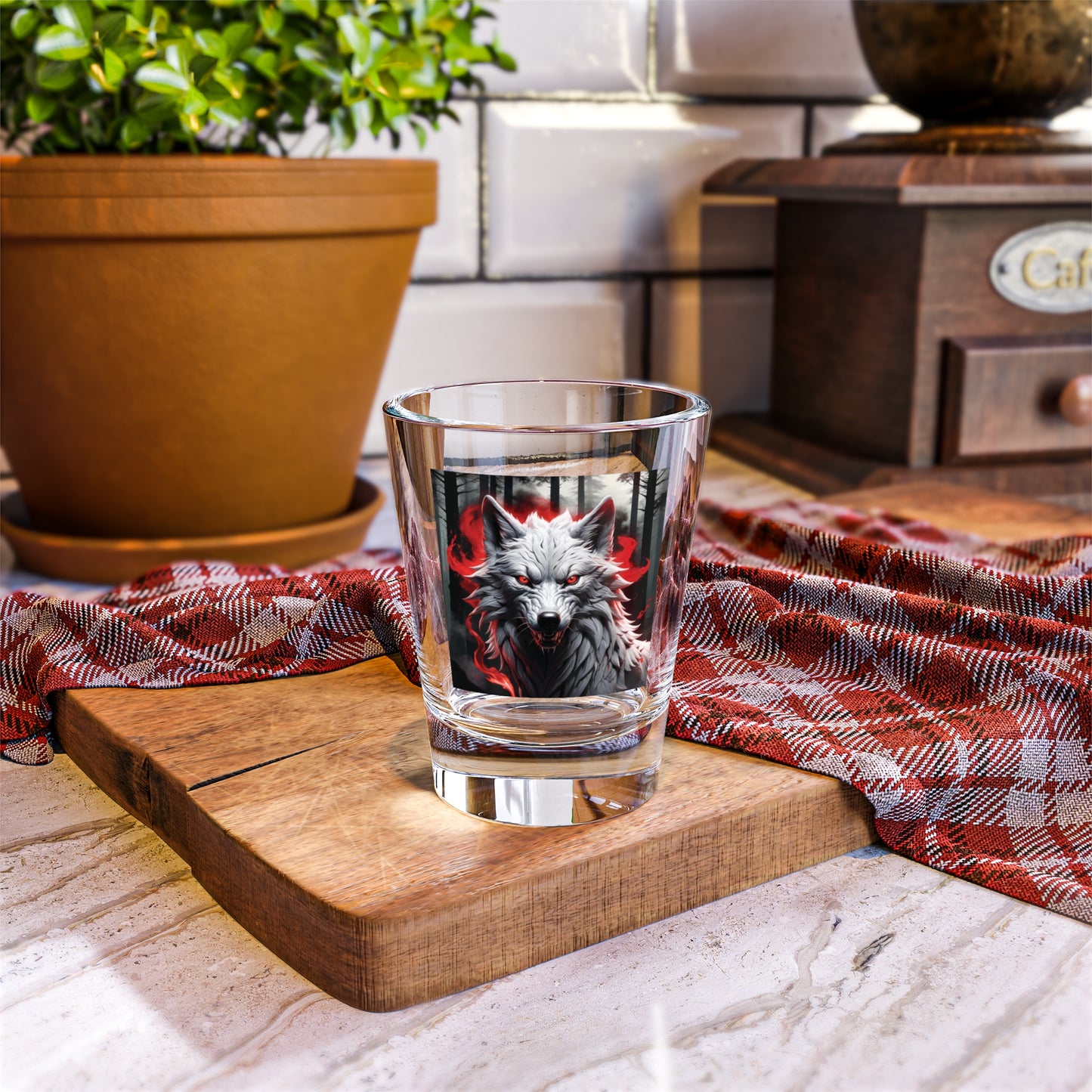 Tribal Wolf with Shot Glass, 1.5oz