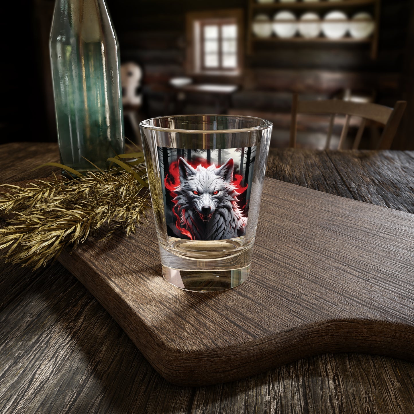 Tribal Wolf with Shot Glass, 1.5oz