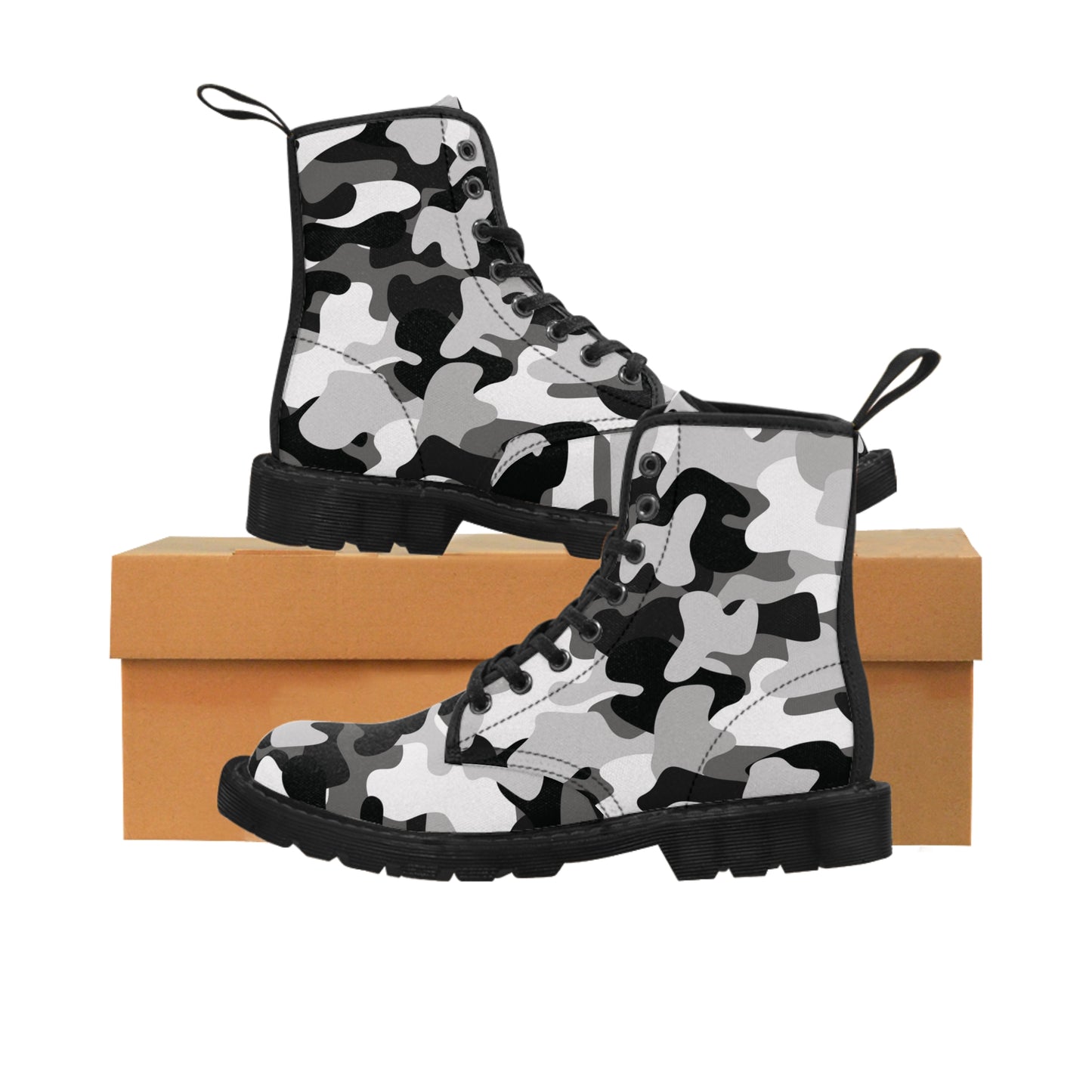 Men's White and Black Camo Canvas Boots