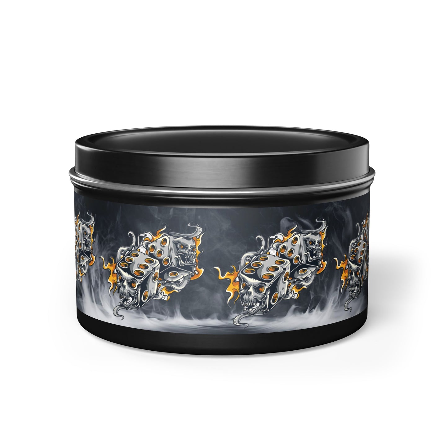 Flaming Skull Tin Candles