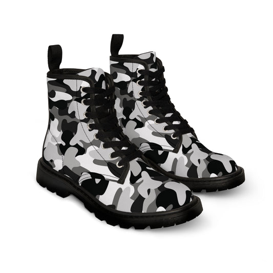 Men's White and Black Camo Canvas Boots