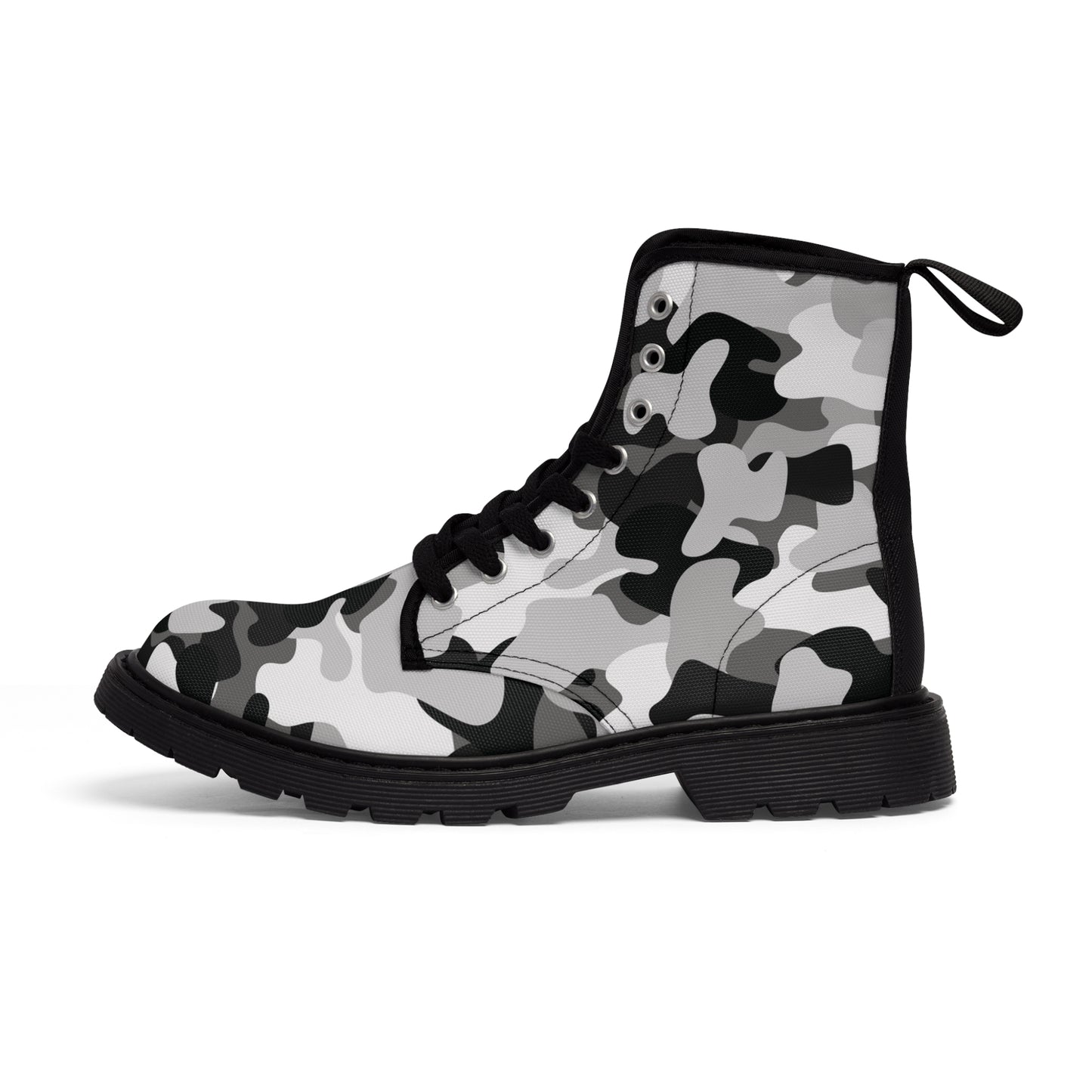 Men's White and Black Camo Canvas Boots