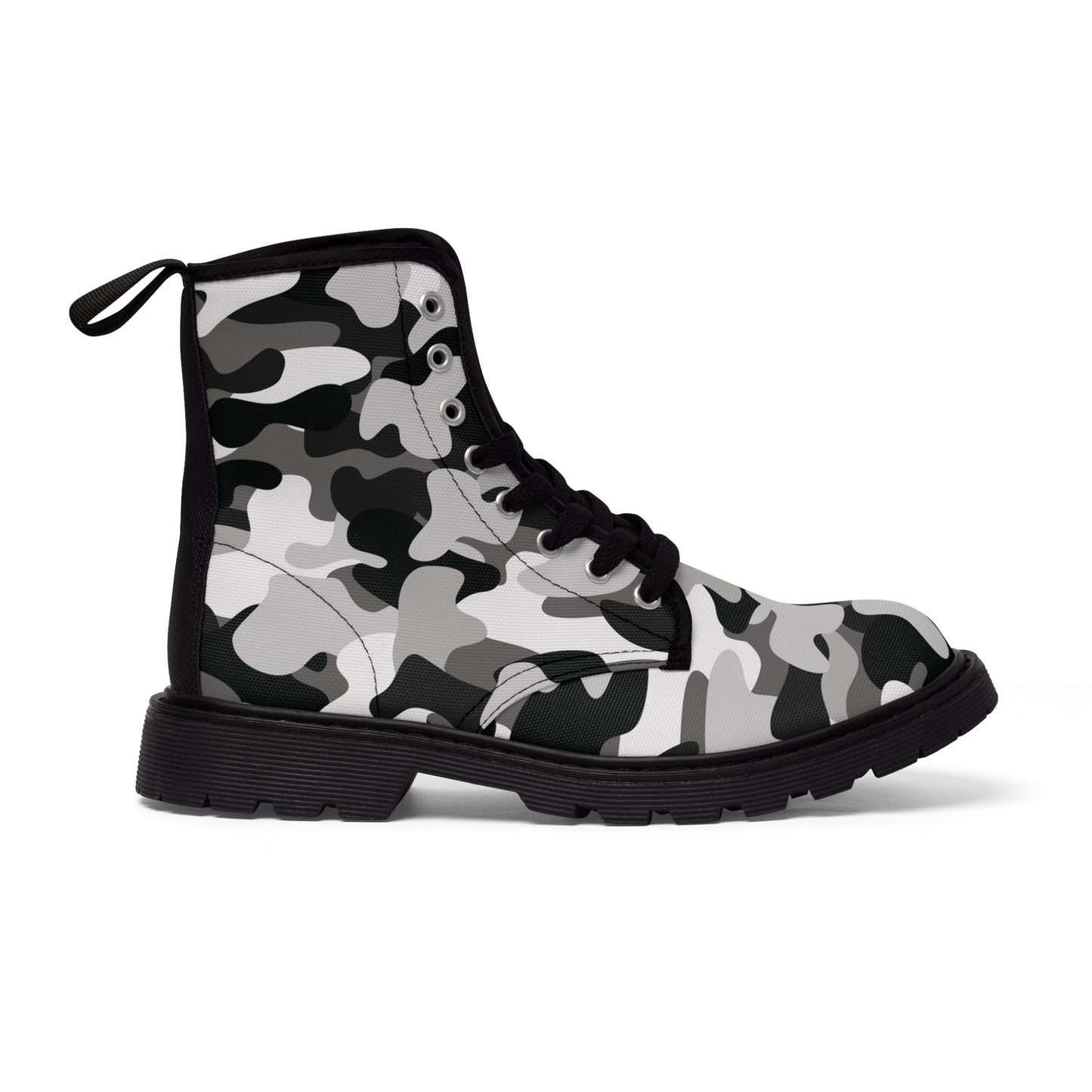 Men's White and Black Camo Canvas Boots